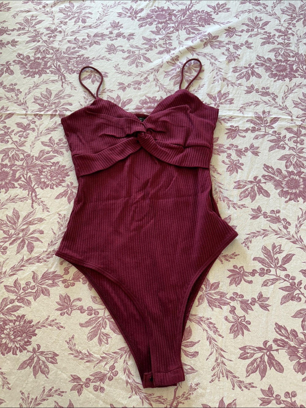 XS crimson burgundy red 95% cotton ribbed bodysuit